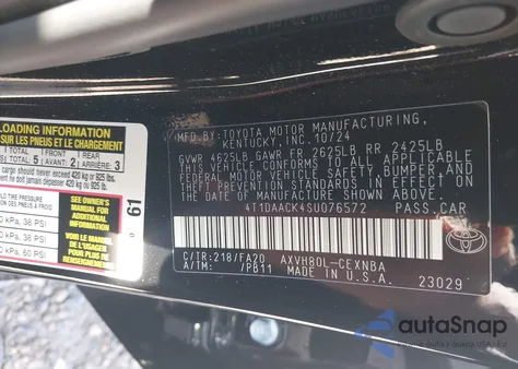 2025 Toyota Camry Le z USA, uszkodzony, nr VIN 4T1DAACK4SU076572